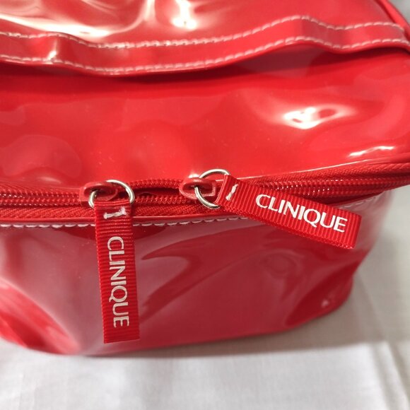 CLINIQUE COSMETIC BAG (RED) - 8" X 5" X 5" - 100% PVC - NEW - - Picture 4 of 4